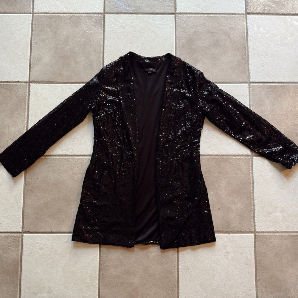 HAODUOYI Black Sequin Women's Open Front Jacket, Size: M